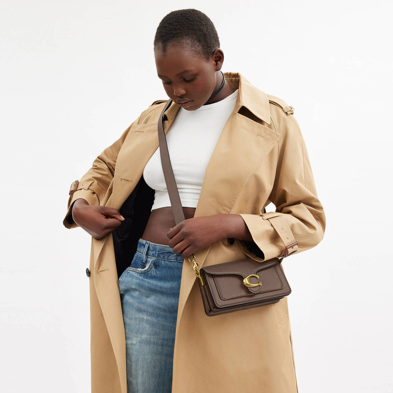Coach leren schoudertas Tabby 20 taupe
