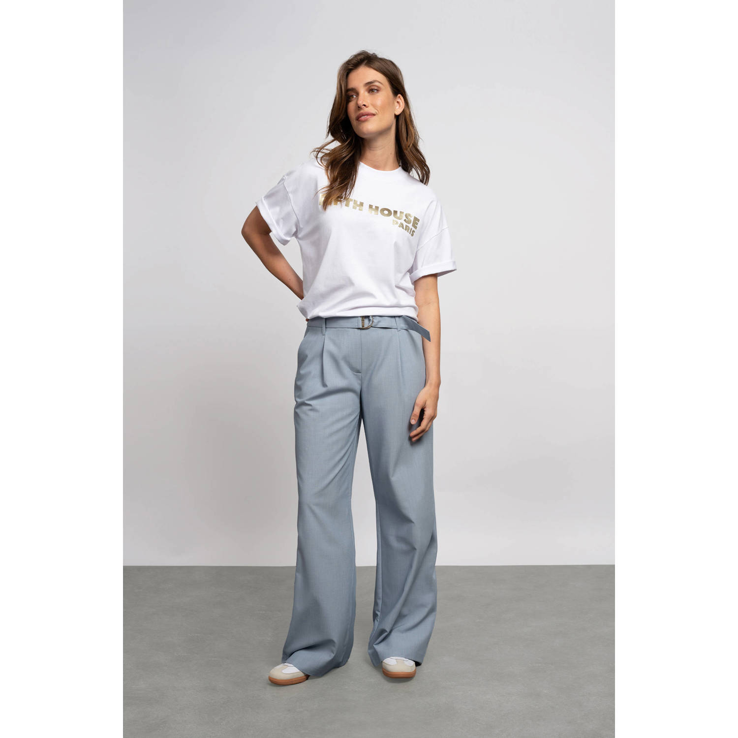 Fifth House straight high waist broek grijsblauw