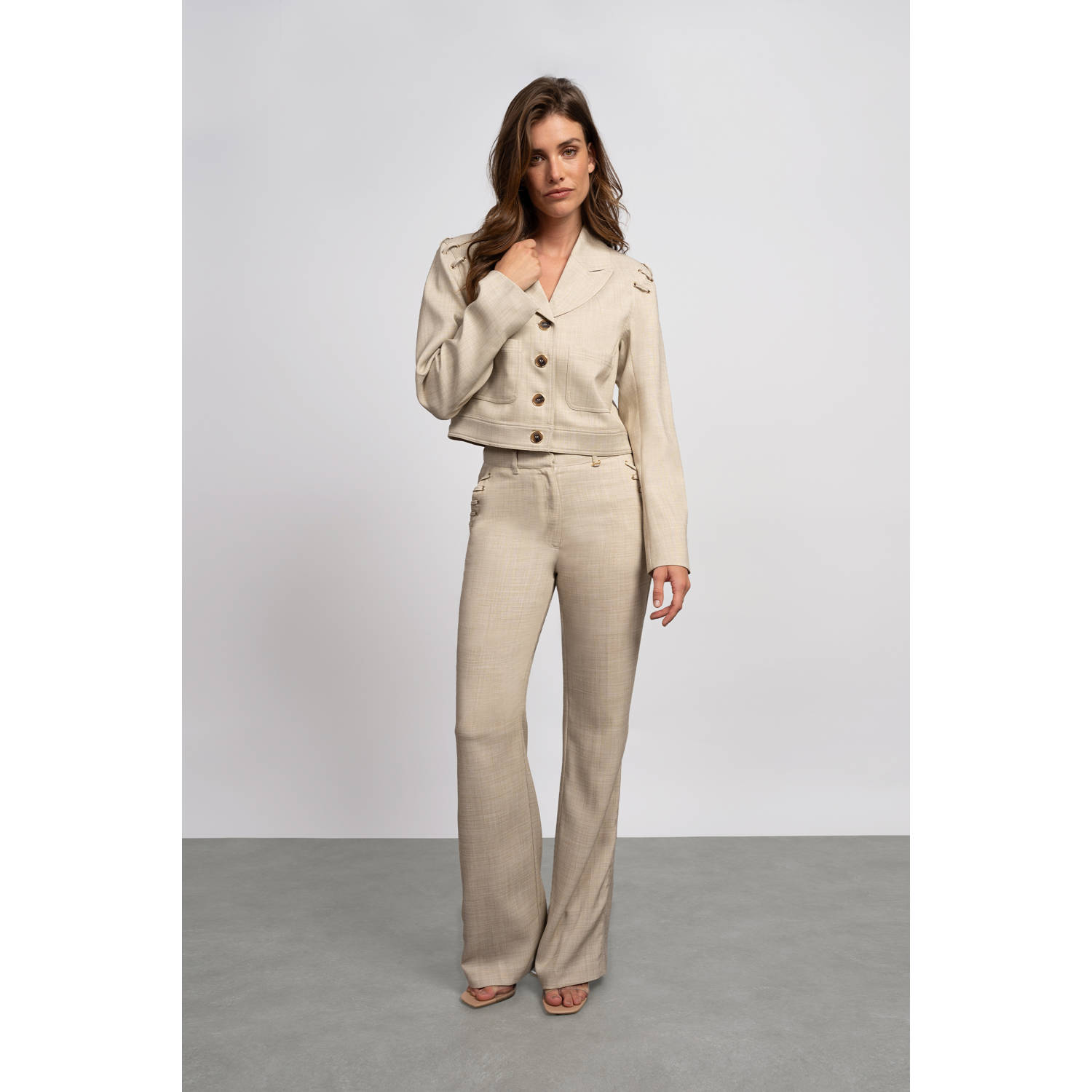 Fifth House straight high waist broek beige