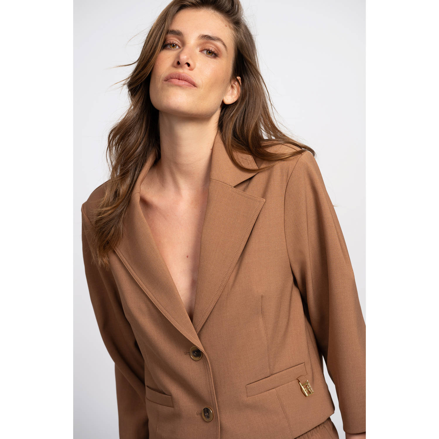 Fifth House cropped blazer camel
