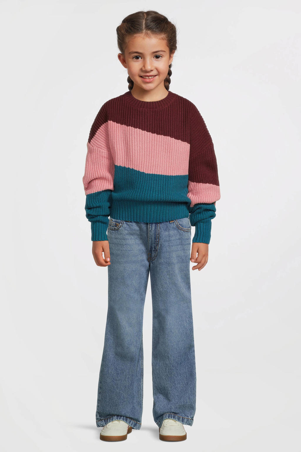 Multikleurige meisjes Me & My Monkey colourblock gebreide trui Layla met lange mouwen en ronde hals
