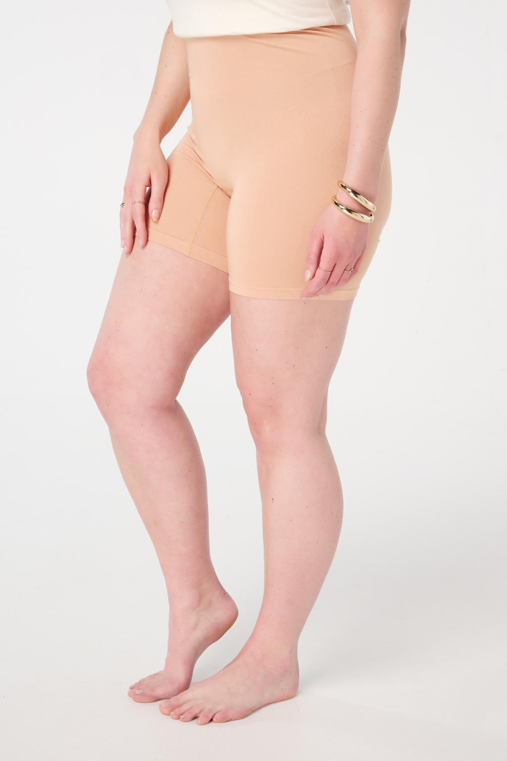 Set van 2 naturelkleurige dames MS Mode seamless cycling short van viscose met skinny fit, regular waist en effen