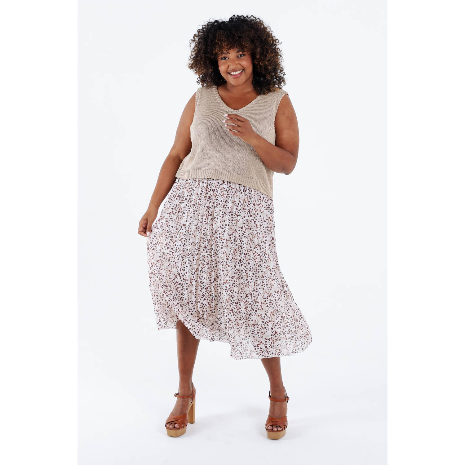 Paprika midi jurk gebreid beige