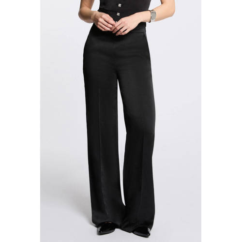 Morgan satijnen wide leg regular waist pantalon zwart afbeelding