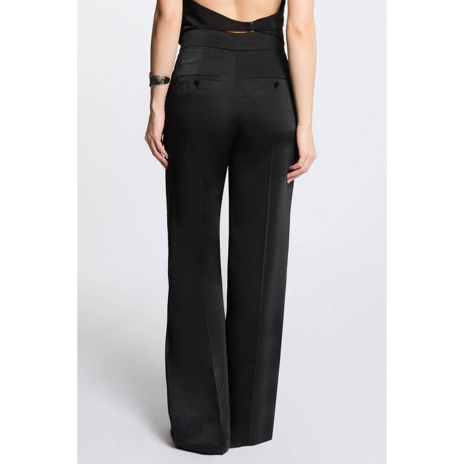 Morgan satijnen wide leg regular waist pantalon zwart