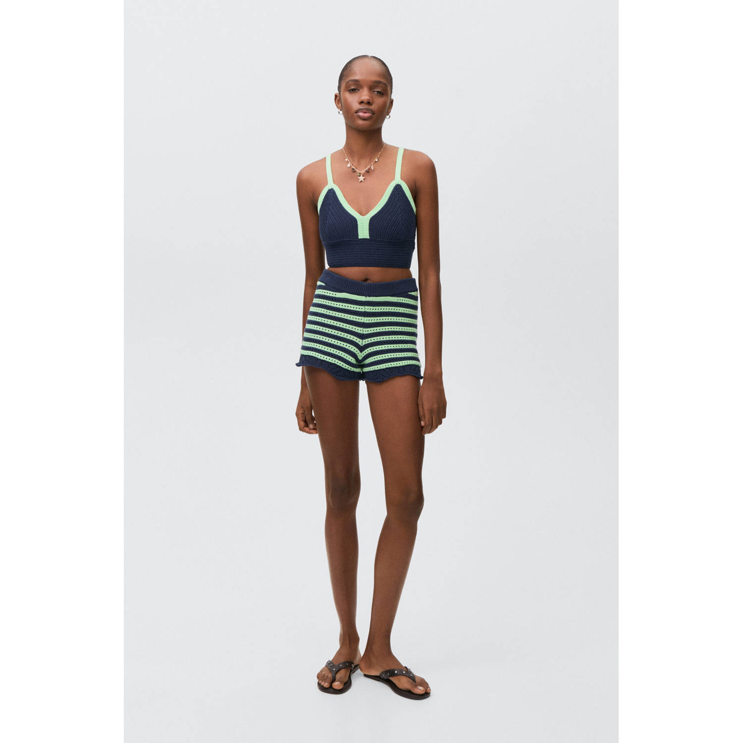 MANGO TEEN cropped top donkerblauw gebreid