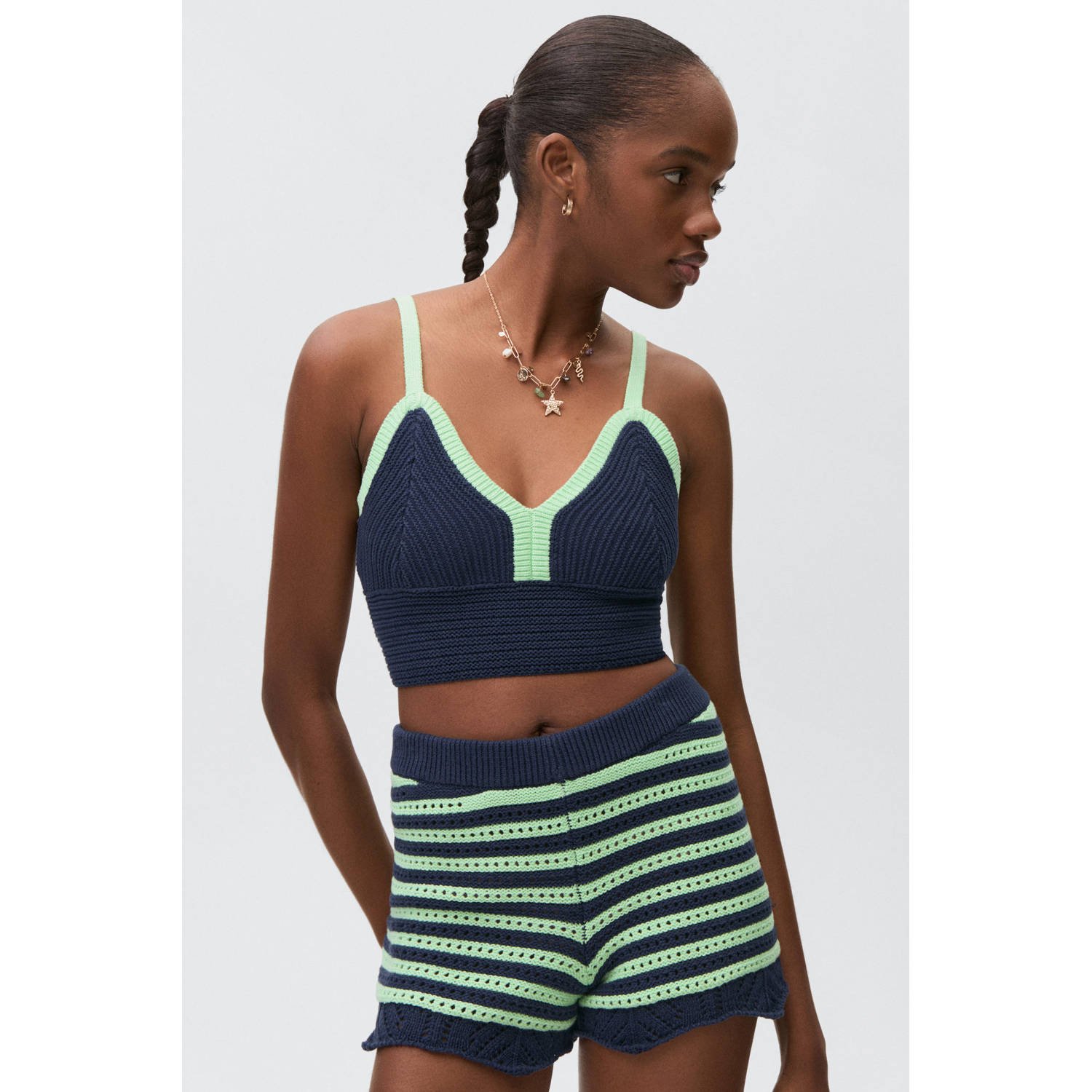 MANGO TEEN cropped top donkerblauw gebreid