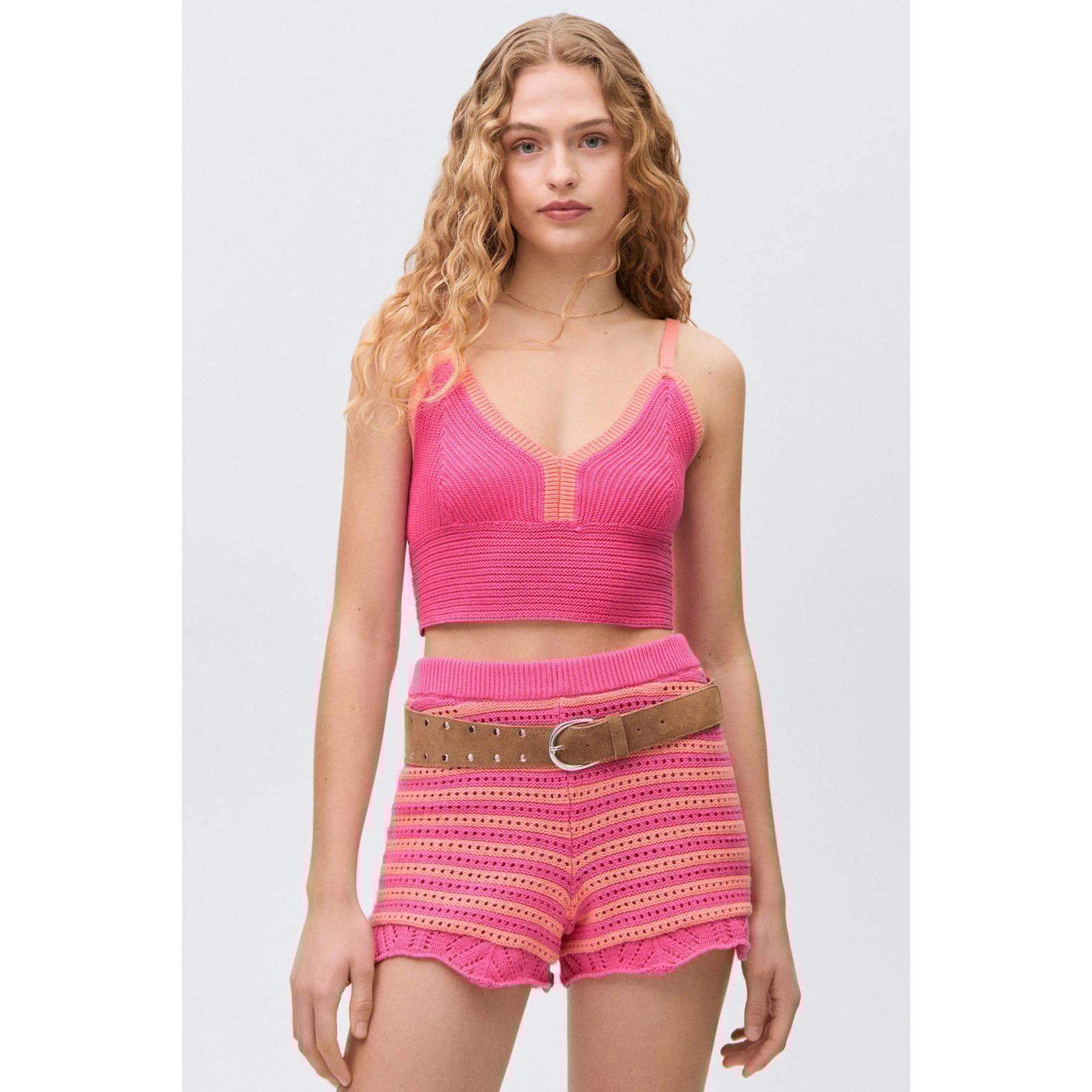 MANGO TEEN cropped top roze gebreid