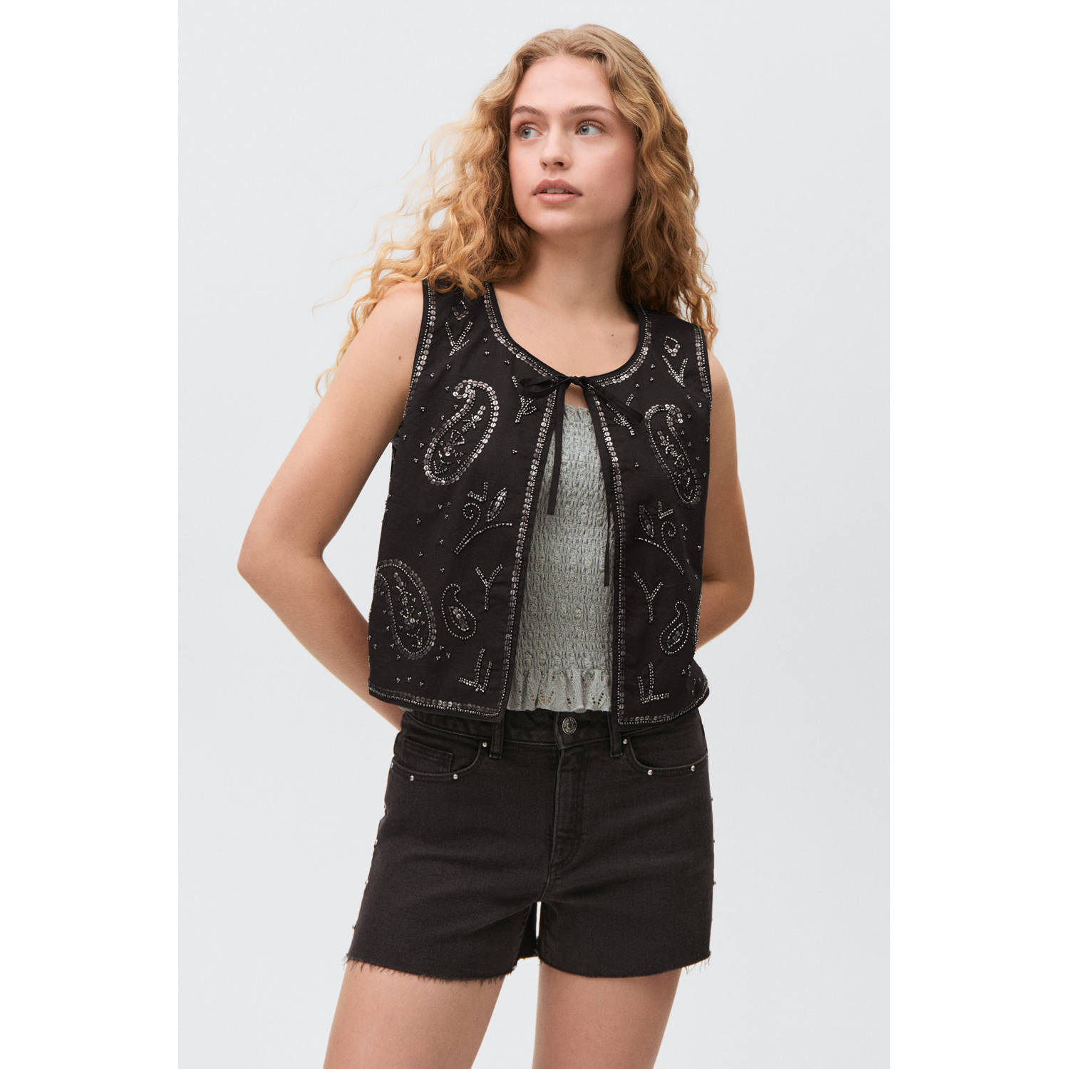 MANGO TEEN gilet zwart met pailletten