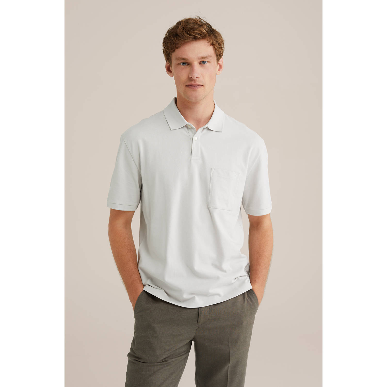 WE Fashion Blue Ridge regular polo lichtgrijs