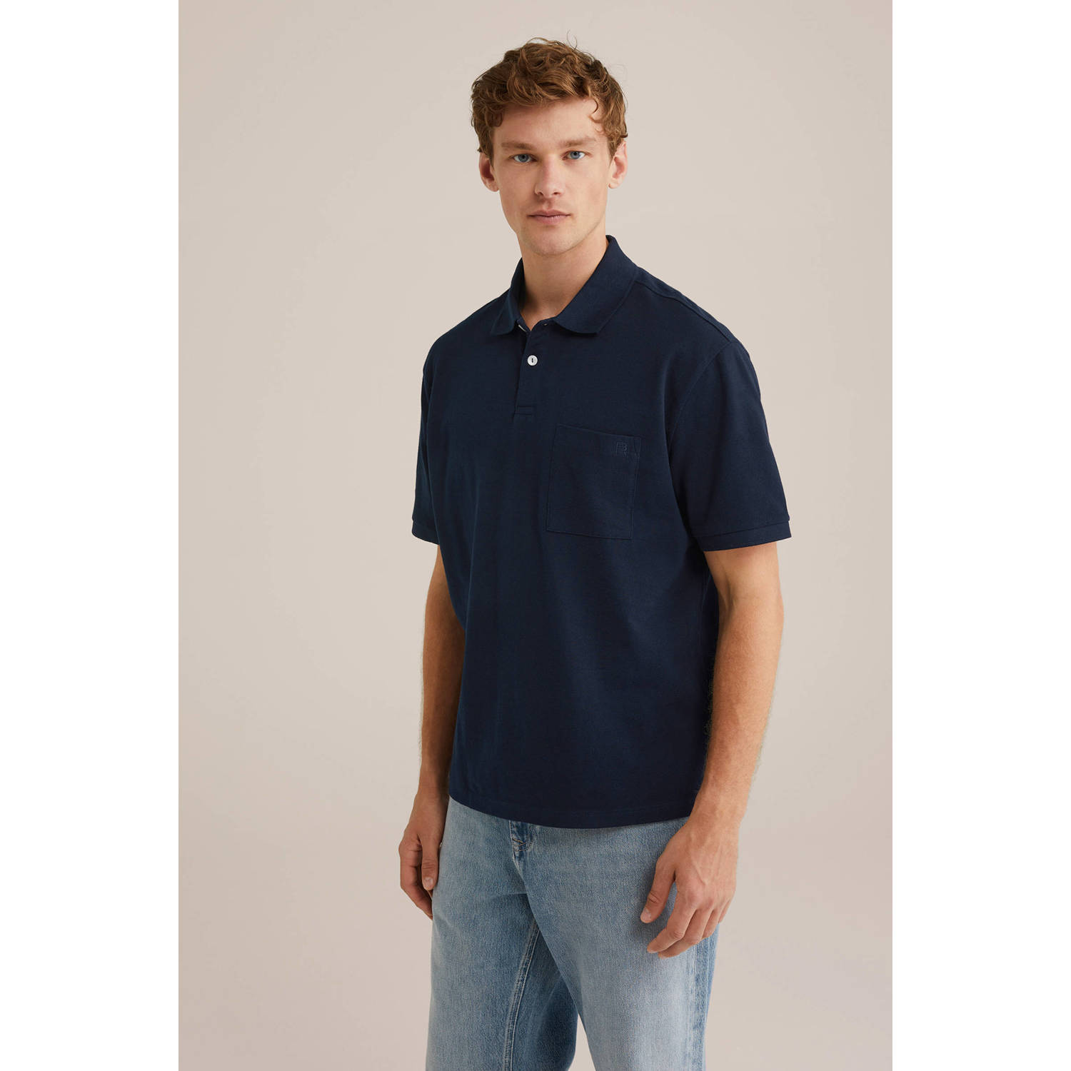 WE Fashion Blue Ridge regular polo donkerblauw