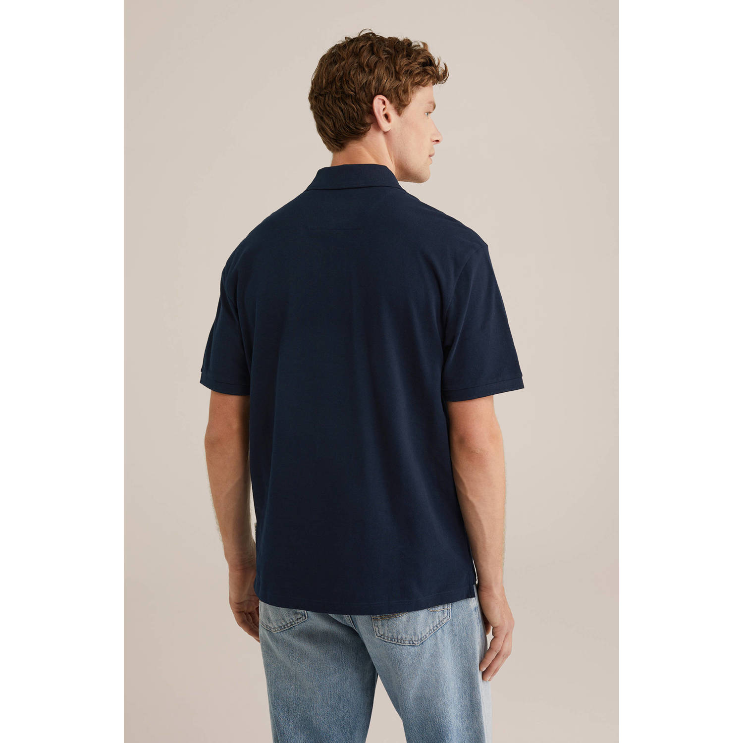 WE Fashion Blue Ridge regular polo donkerblauw
