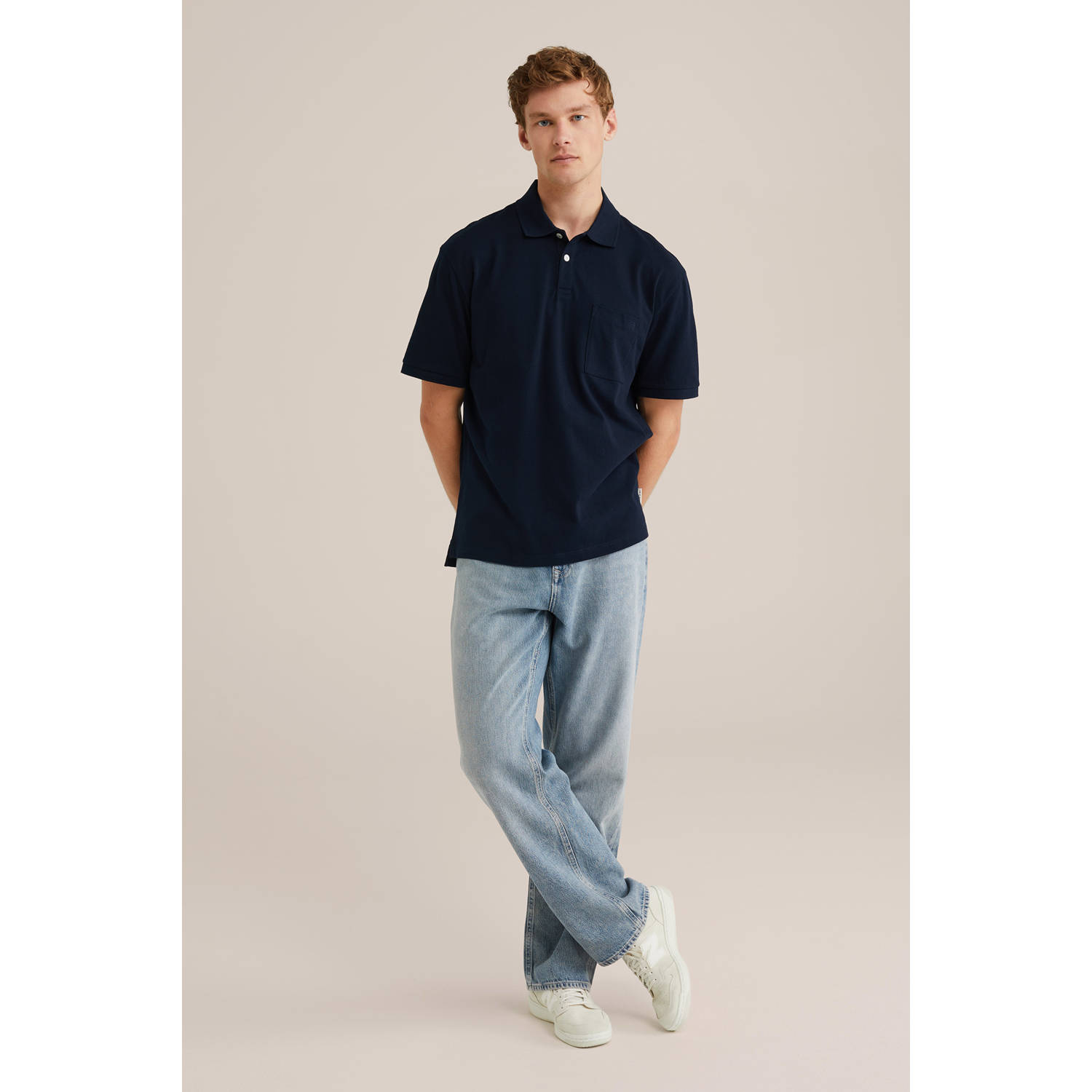 WE Fashion Blue Ridge regular polo donkerblauw