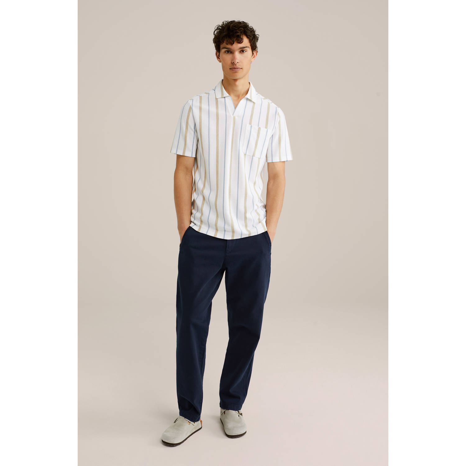 WE Fashion regular polo met textuur wit