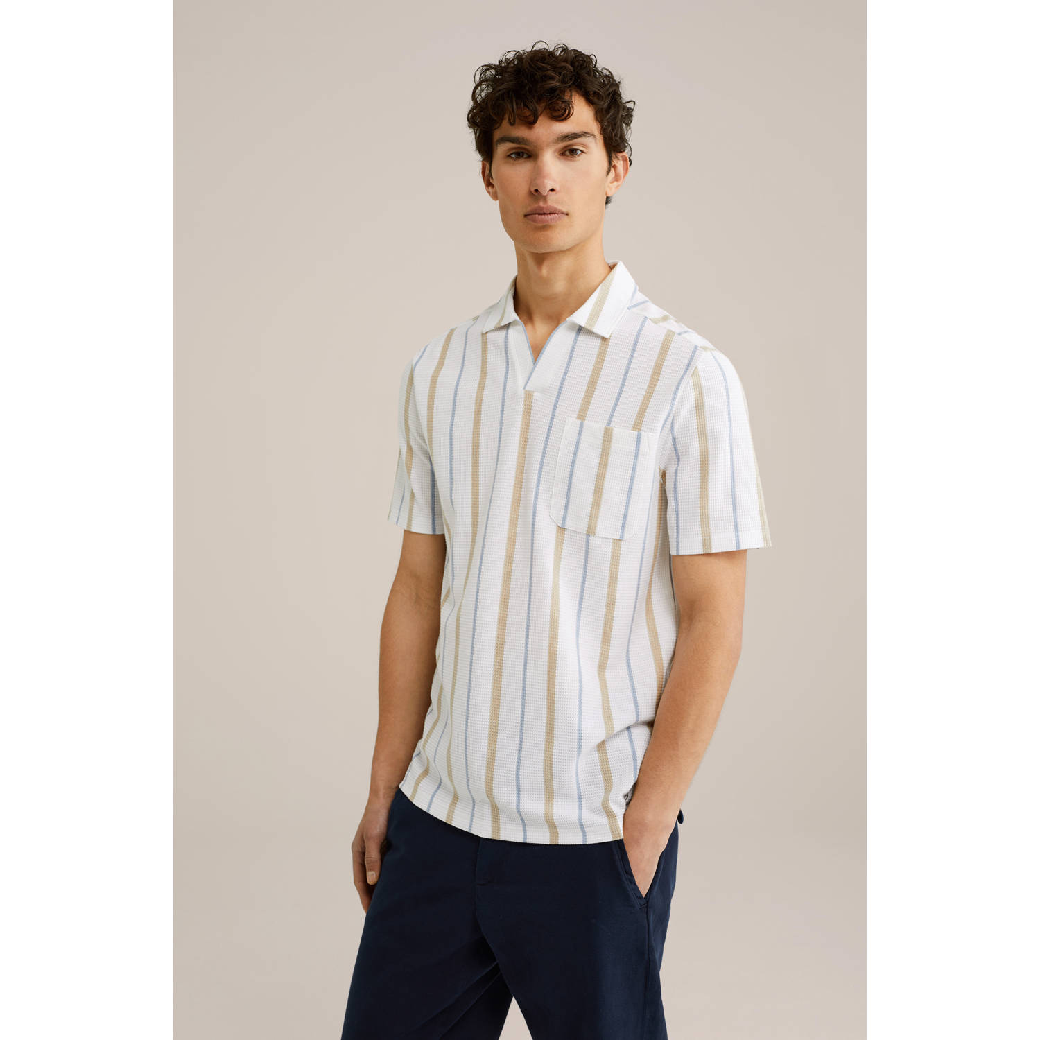 WE Fashion regular polo met textuur wit