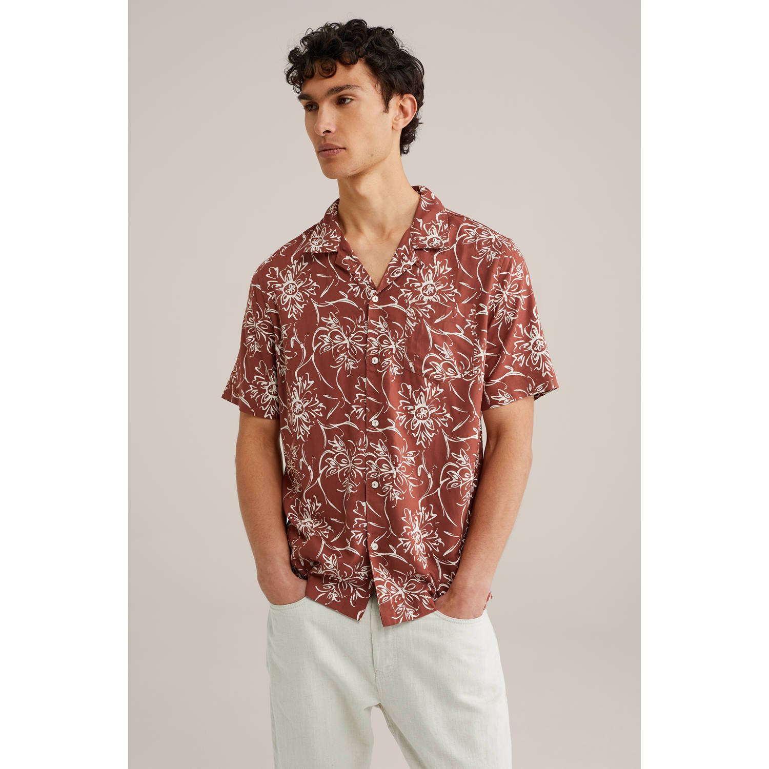 WE Fashion casual overhemd roodbruin