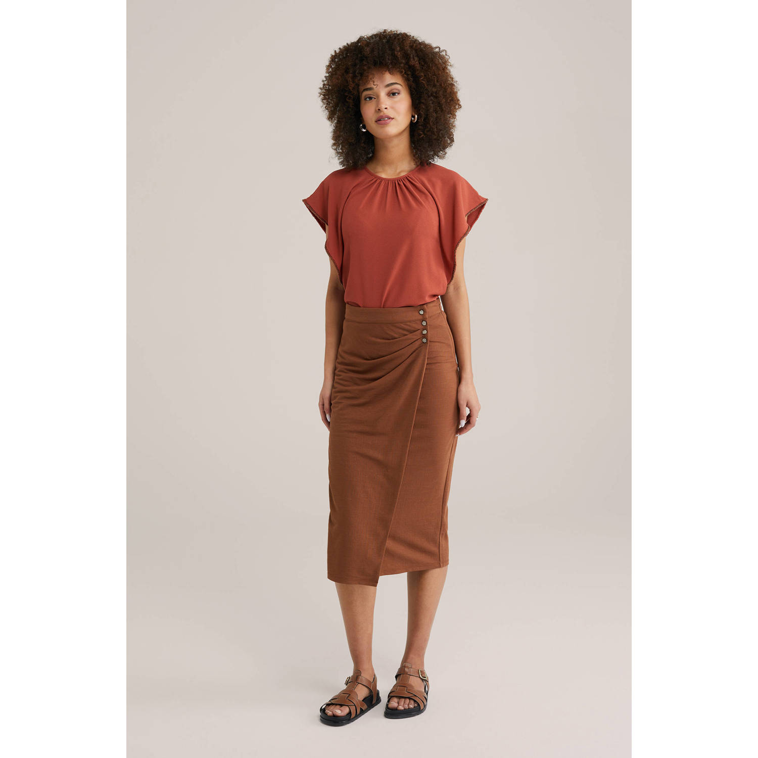 WE Fashion midi rok bruin