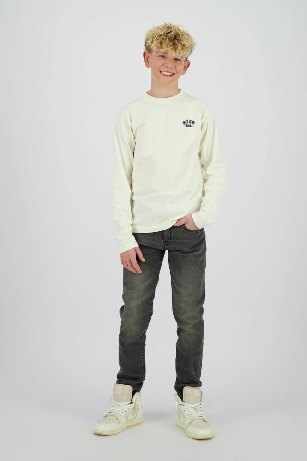 Grey denim jongens Raizzed straight leg jeans van denim met rits- en knoopsluiting en effen