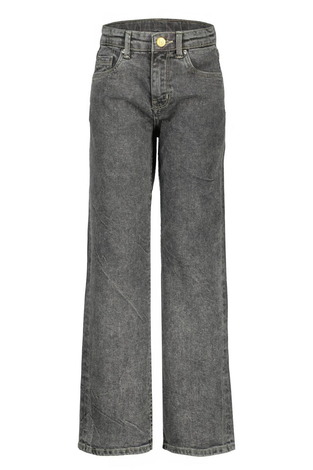Grey denim meisjes Raizzed wide leg jeans van stretchdenim met rits- en knoopsluiting en effen