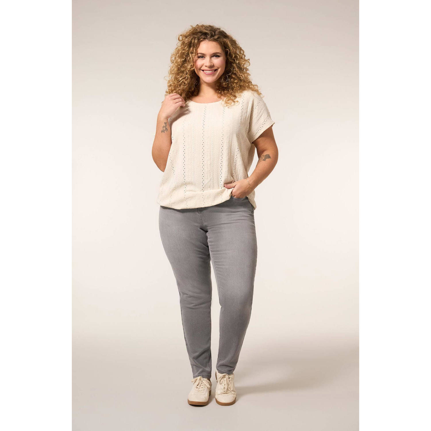 Miss Etam Plus top ecru broderie
