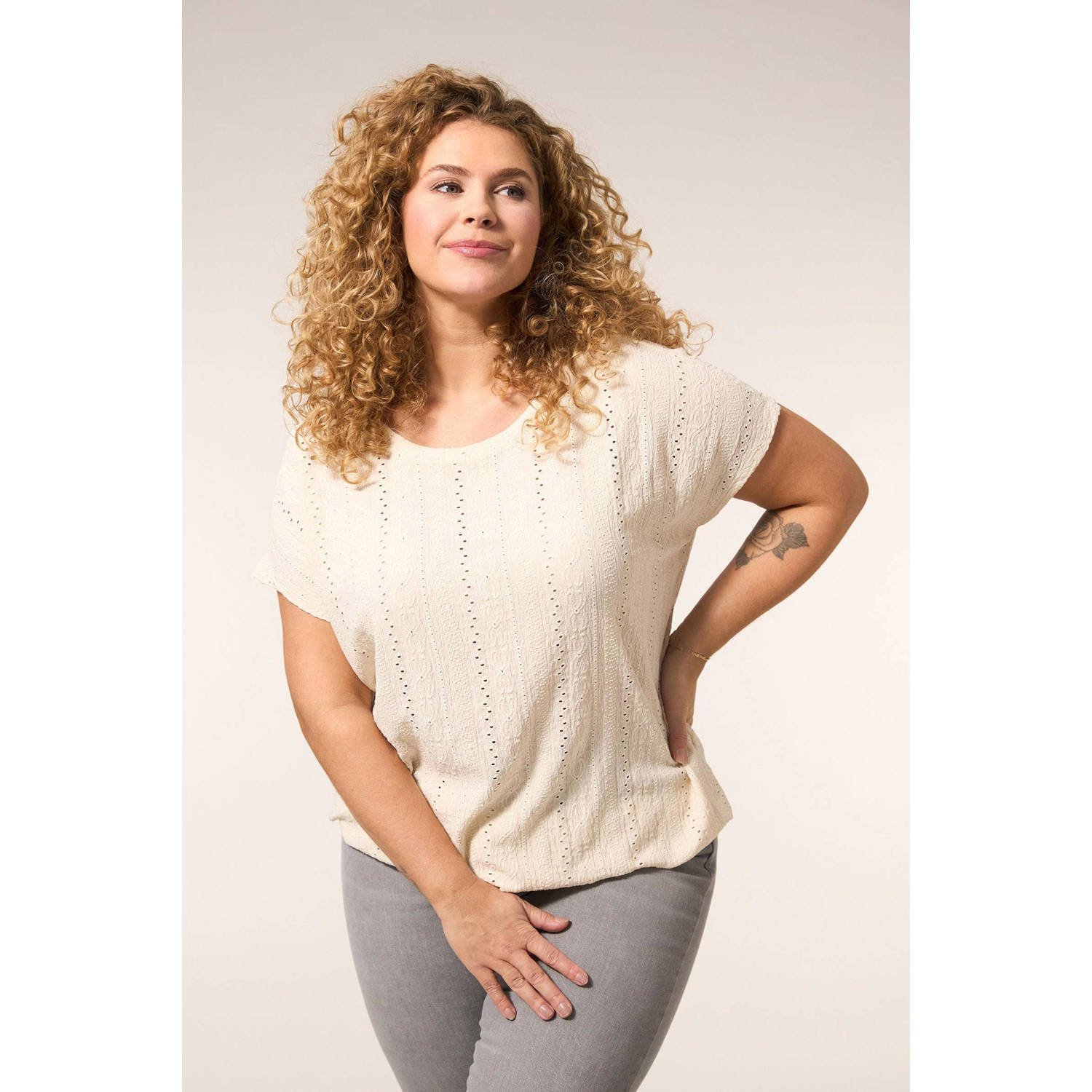 Miss Etam Plus top ecru broderie