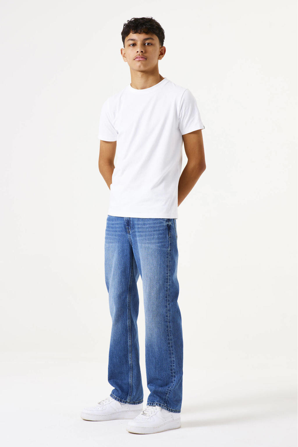 Medium blue denim jongens Garcia straight leg jeans van denim met rits- en knoopsluiting en effen