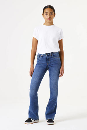 high waist flared jeans dark blue denim