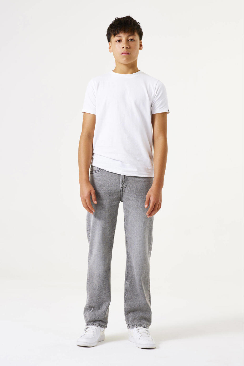 Grey denim jongens Garcia straight leg jeans van denim met rits- en knoopsluiting en effen