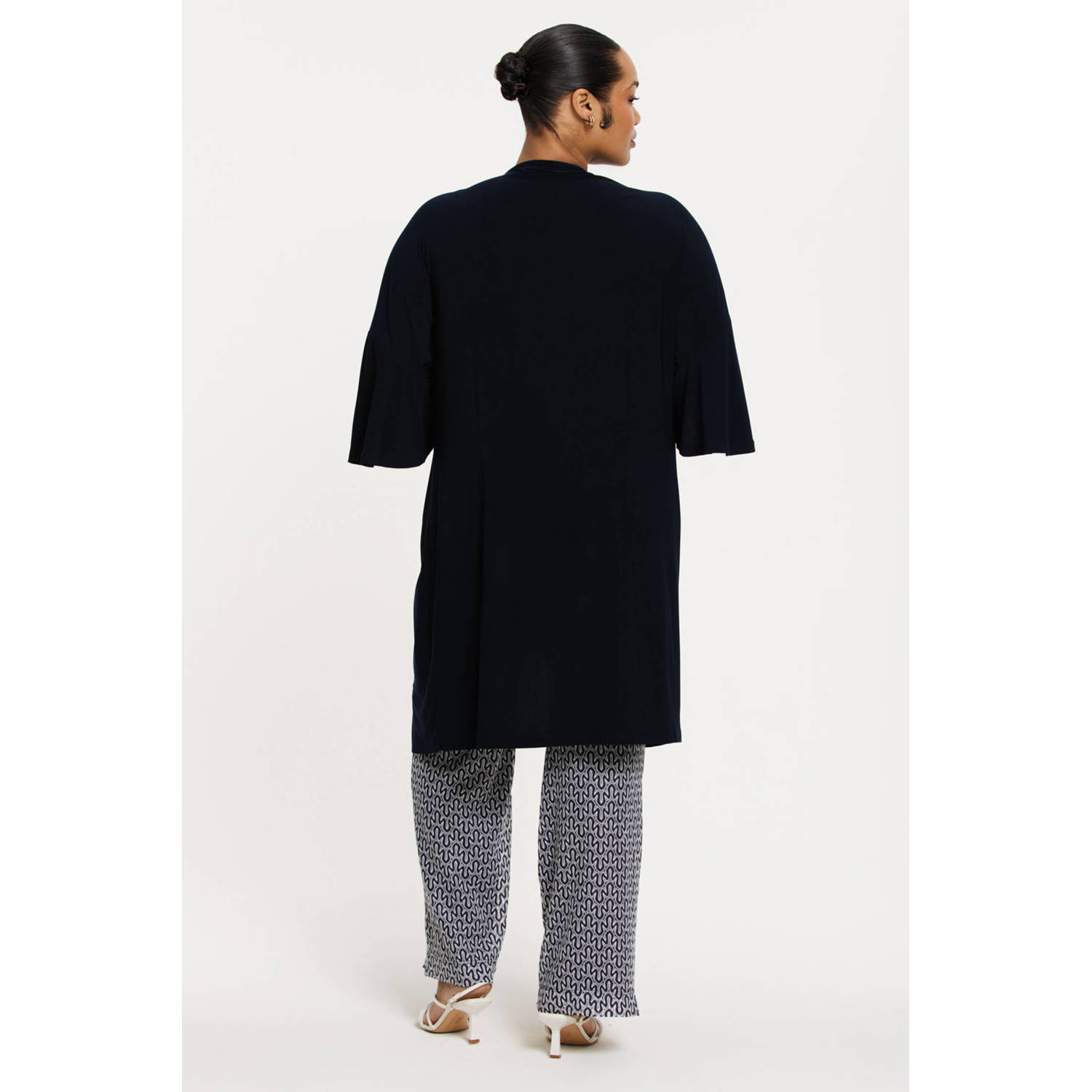 YOEK straight high waist casual broek donkerblauw