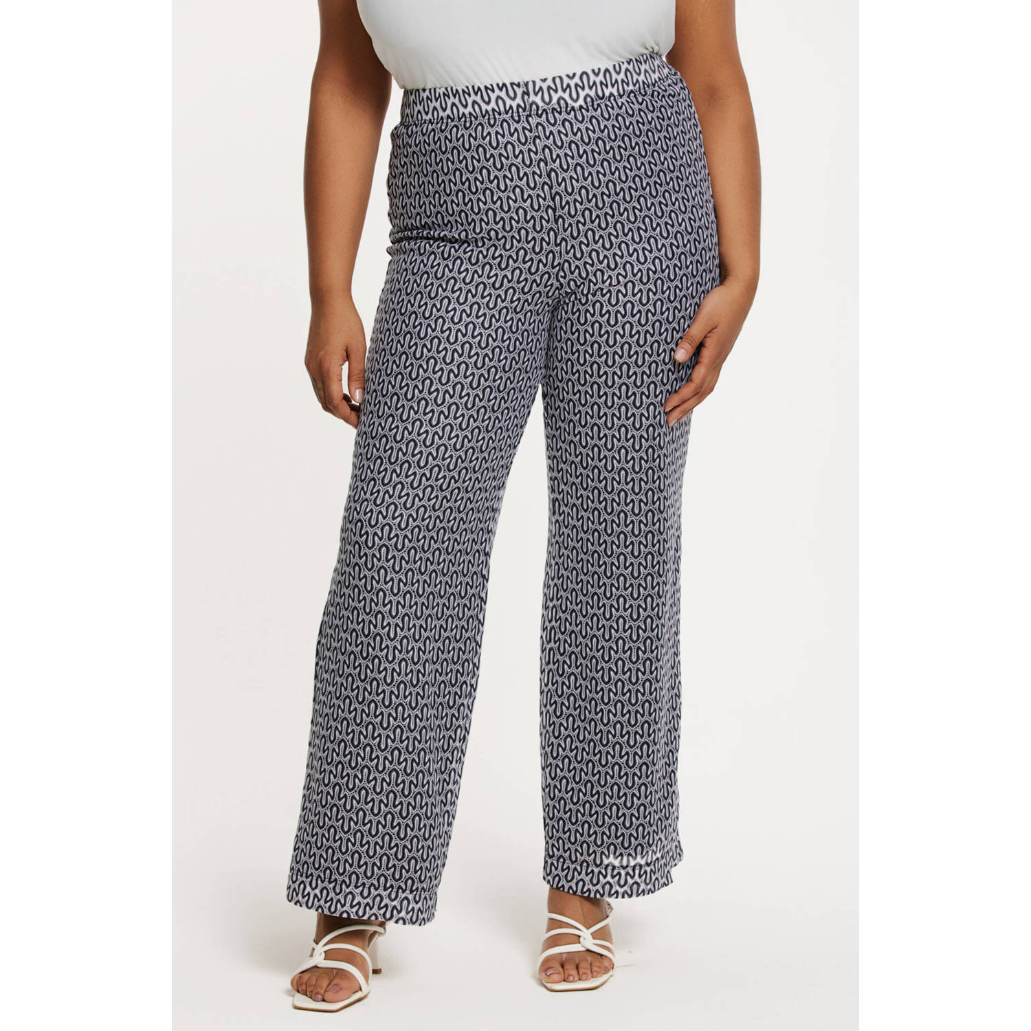 YOEK straight high waist casual broek donkerblauw