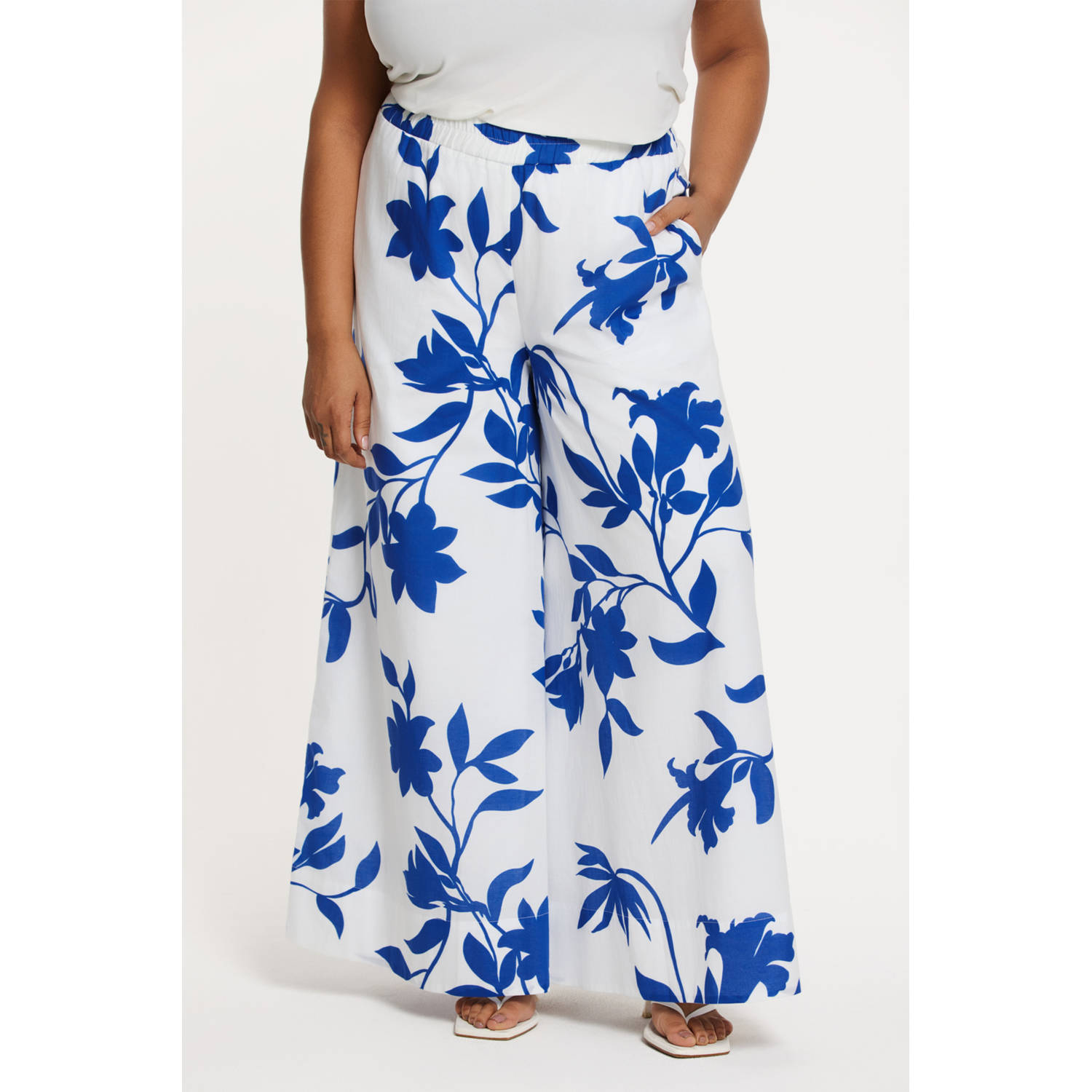 YOEK wide leg high waist casual broek wit