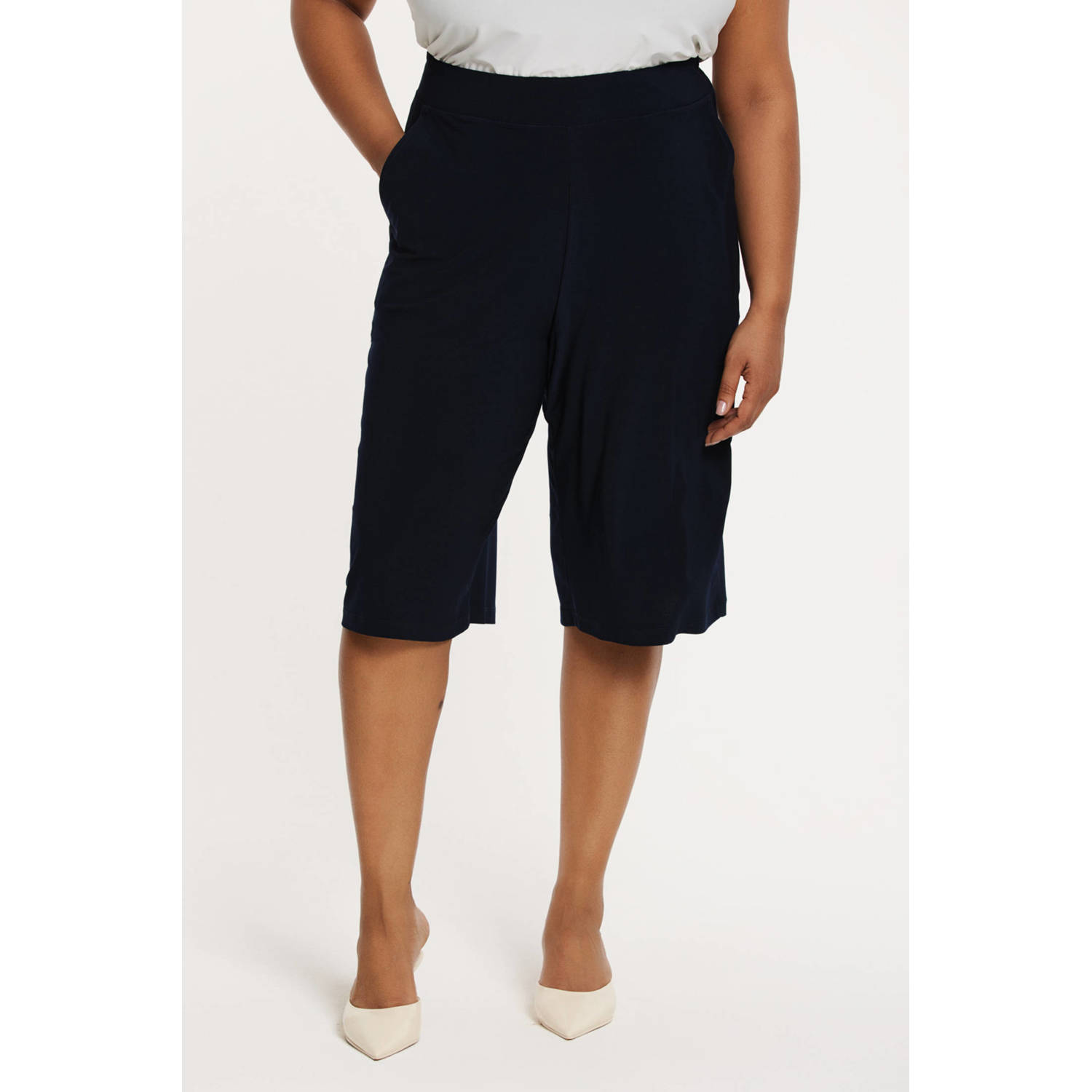 YOEK wide leg high waist bermuda short donkerblauw
