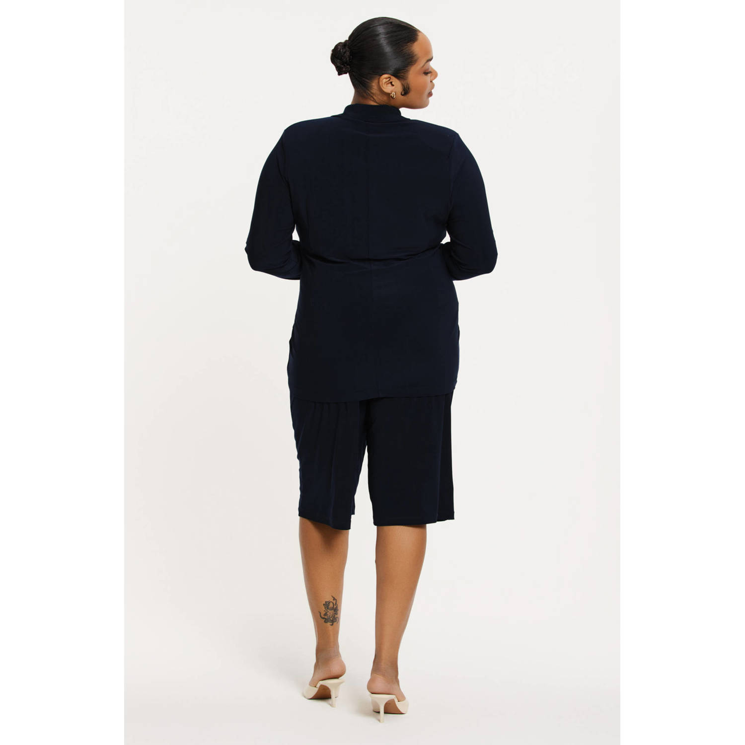 YOEK wide leg high waist bermuda short donkerblauw