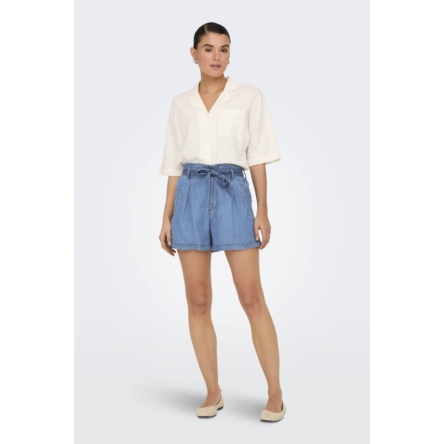 ONLY denim regular high waist denim short medium blue denim