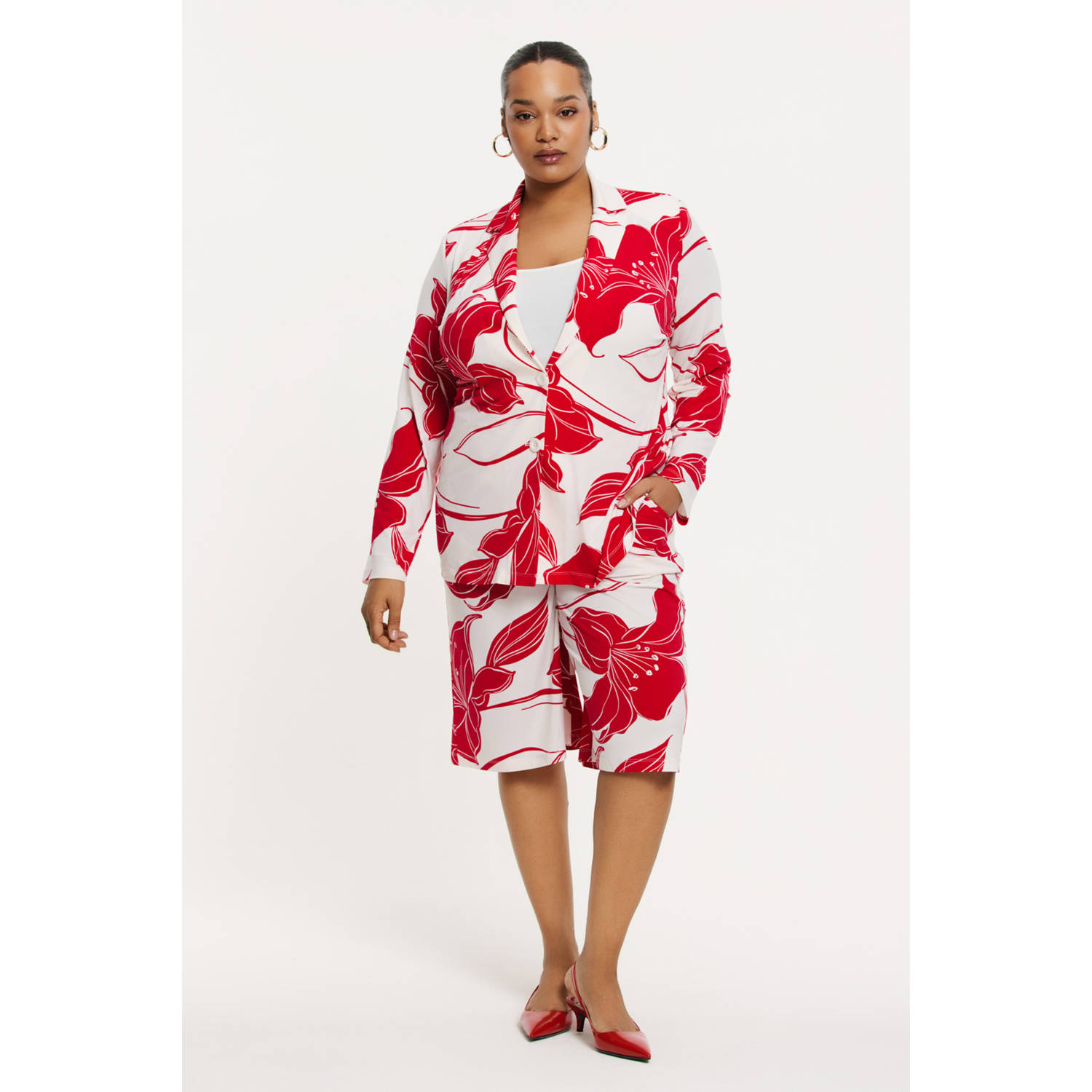 YOEK wide leg high waist bermuda short rood