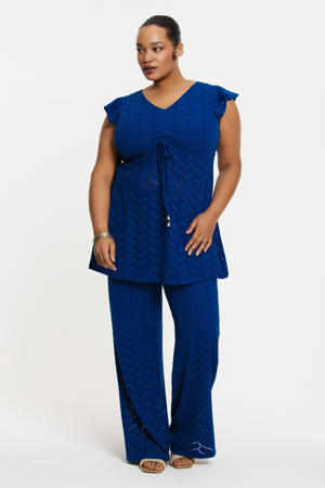 straight high waist casual broek blauw fijn gebreid