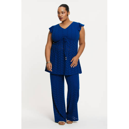 YOEK straight high waist casual broek blauw fijn gebreid afbeelding