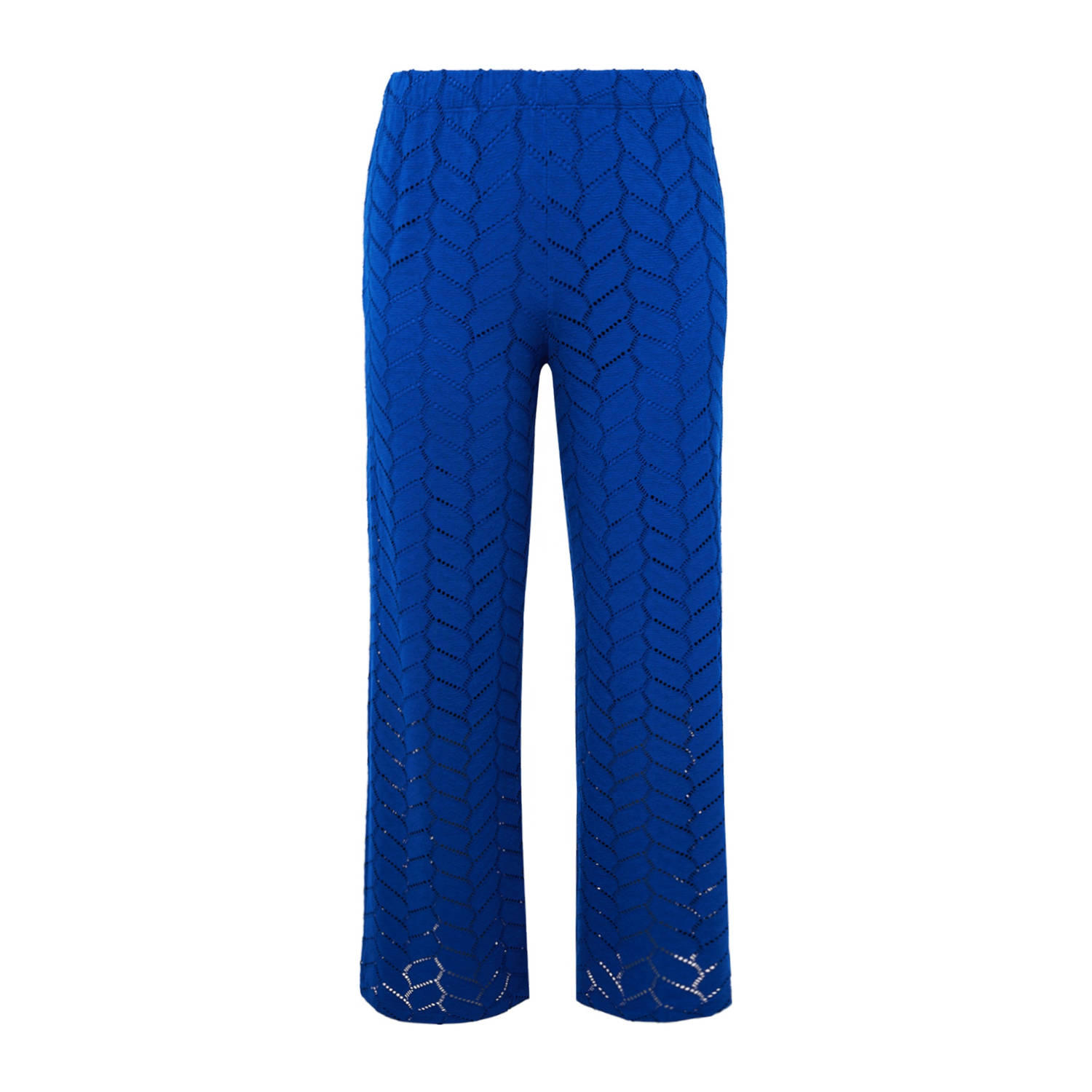 YOEK straight high waist casual broek blauw fijn gebreid