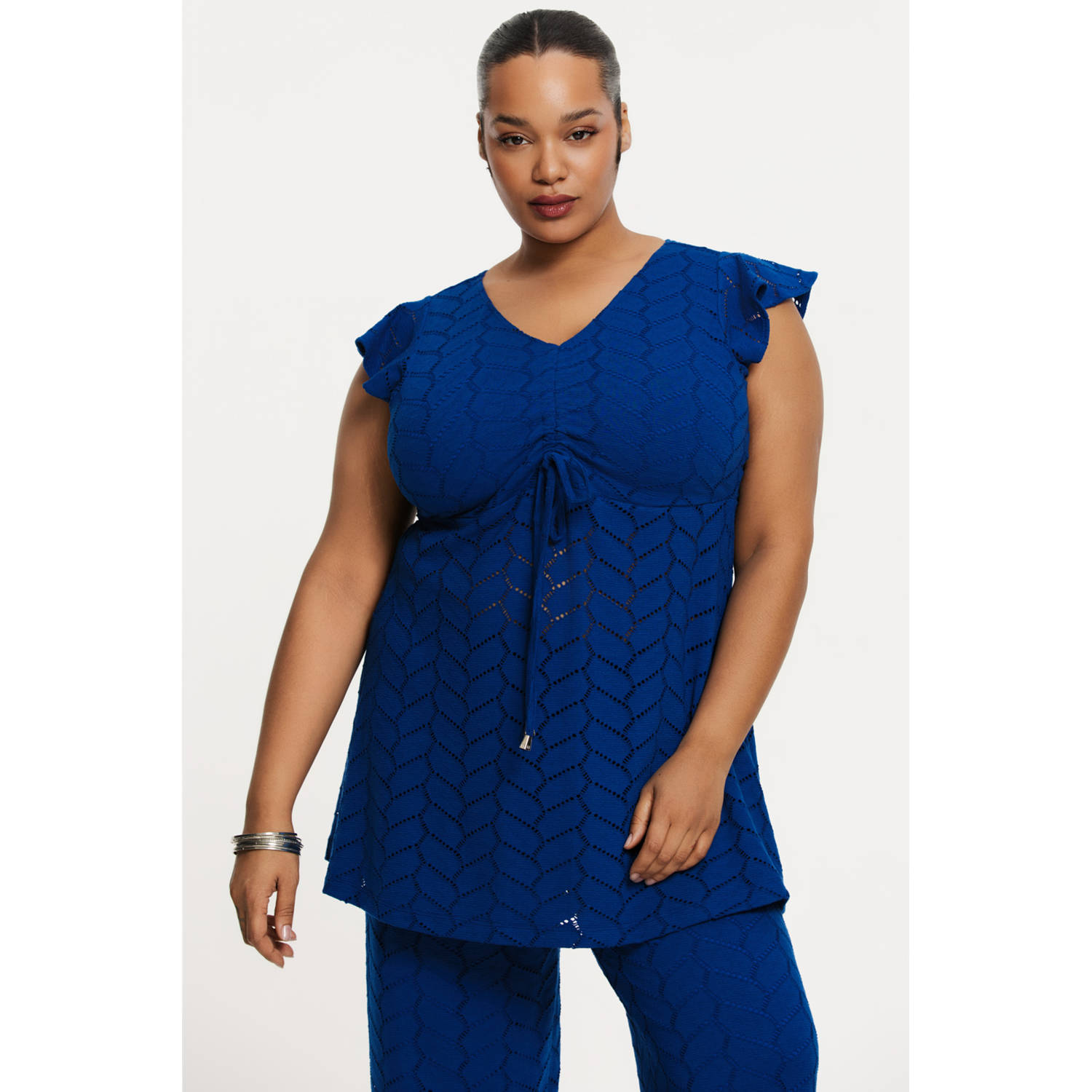 YOEK tuniek blauw fijn gebreid