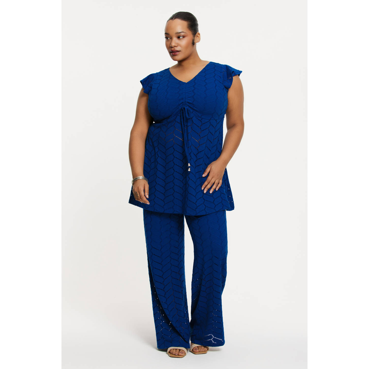 YOEK tuniek blauw fijn gebreid