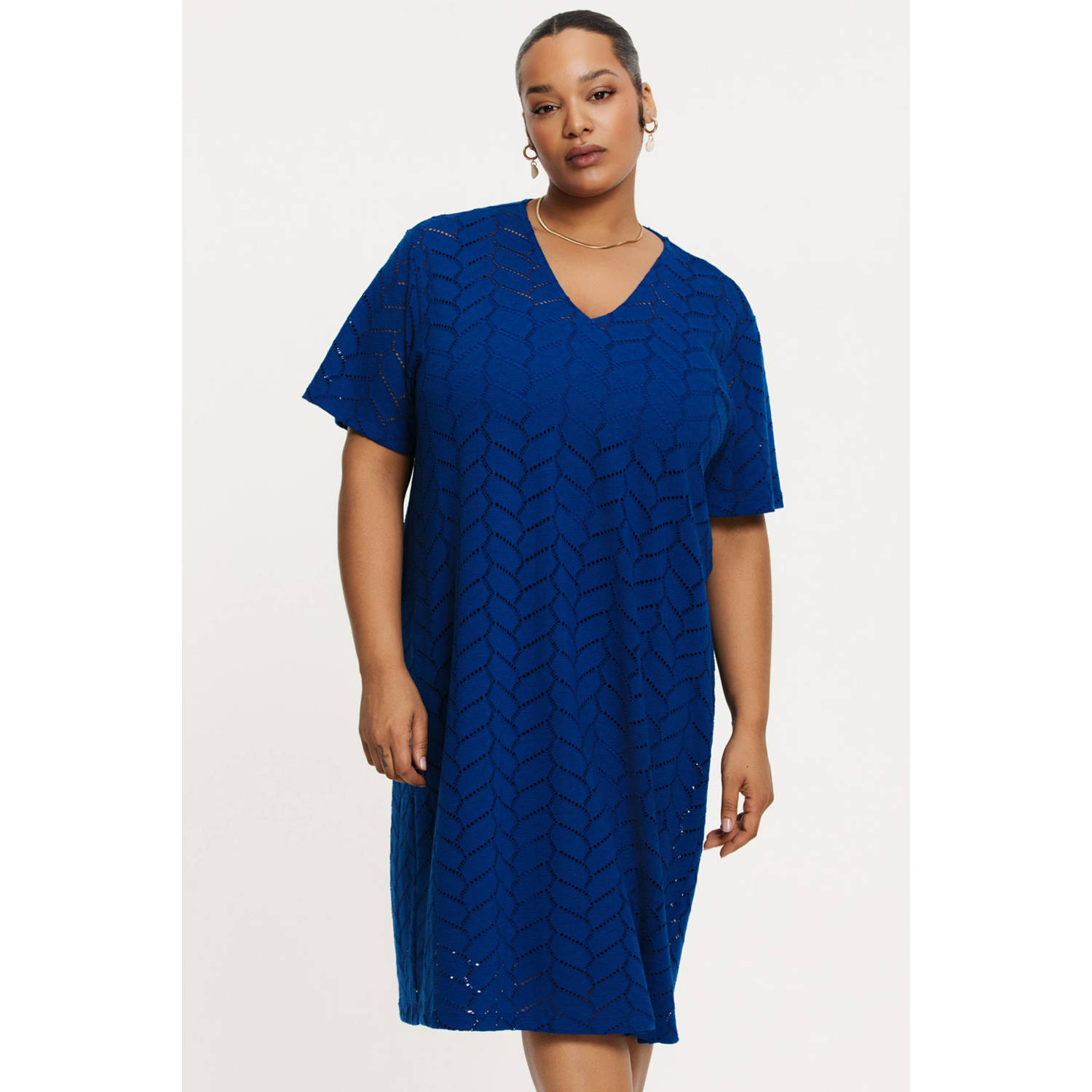 YOEK midi jurk fijn gebreid blauw