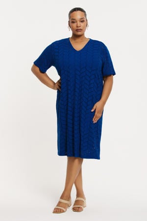 midi jurk fijn gebreid blauw