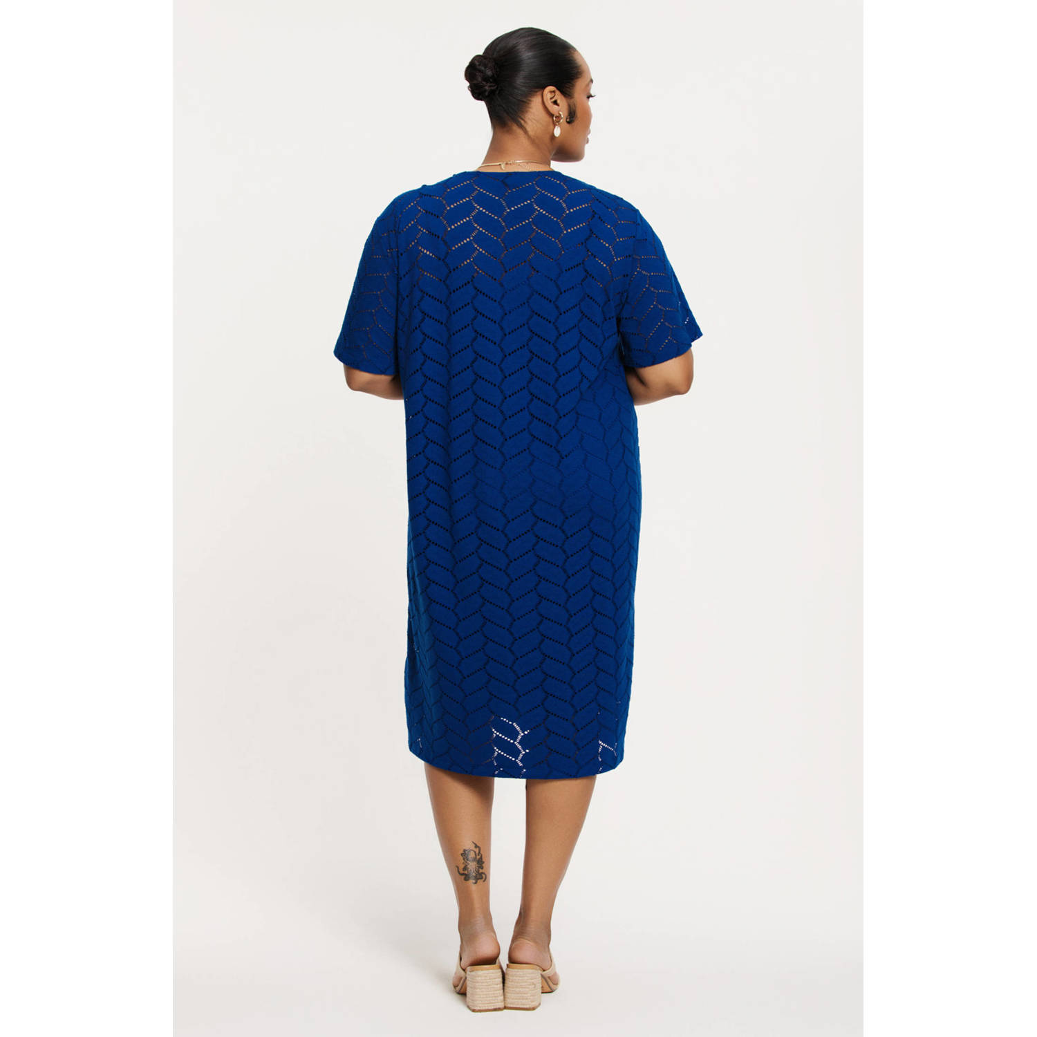 YOEK midi jurk fijn gebreid blauw
