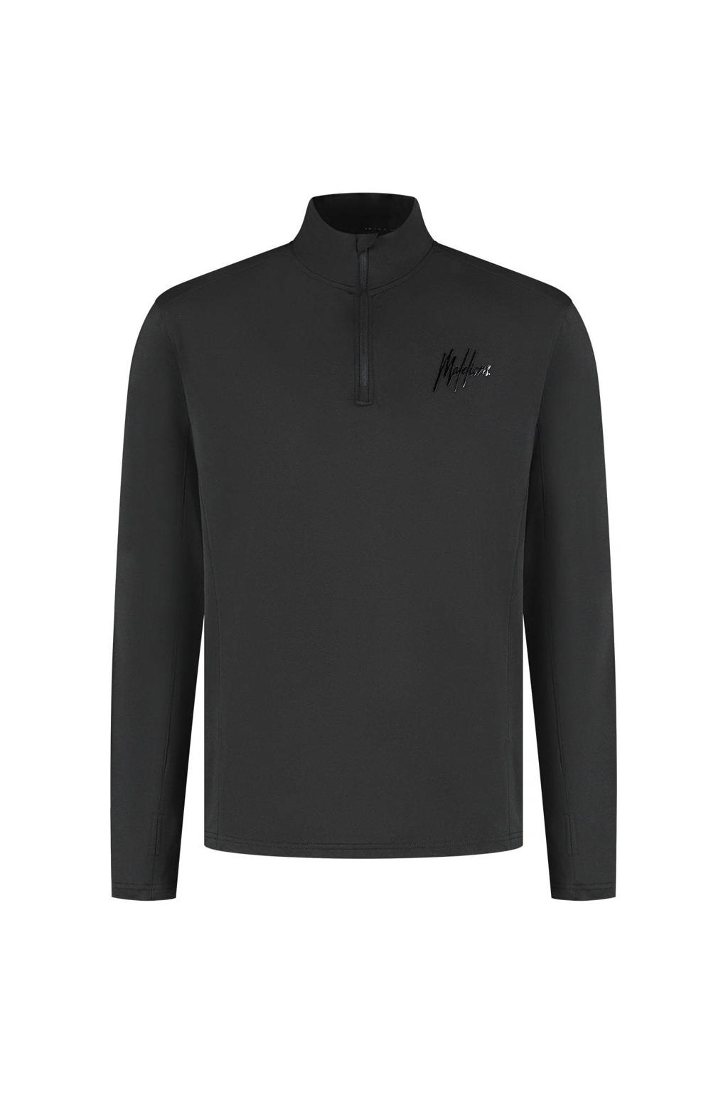 Zwarte heren Malelions ski pully Mogul met lange mouwen, ronde hals en halve rits