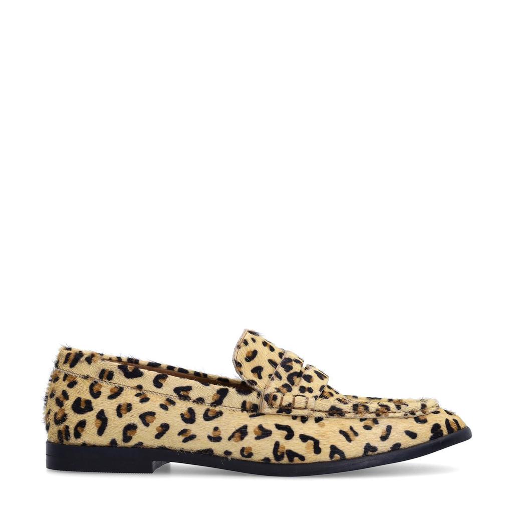Beige en zwarte dames Sacha leren loafers met panterprint