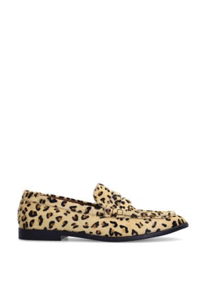 leren loafers met panterprint beige/zwart