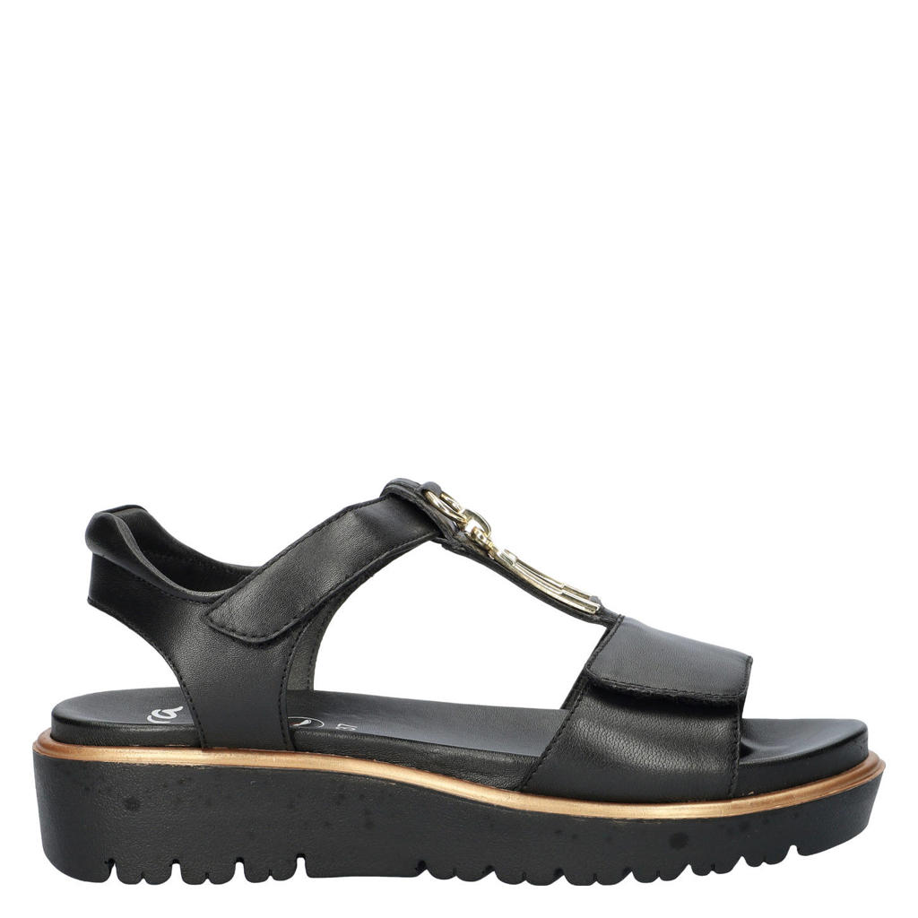 Zwarte dames Ara leren sandalen met klittenband