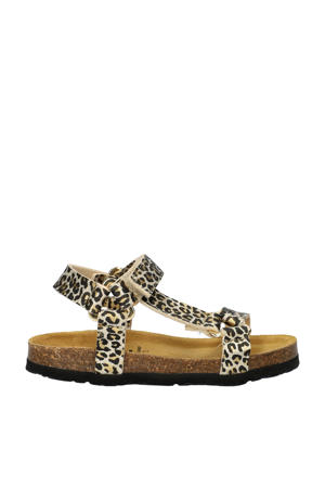   suède sandalen met panterprint beige/zwart
