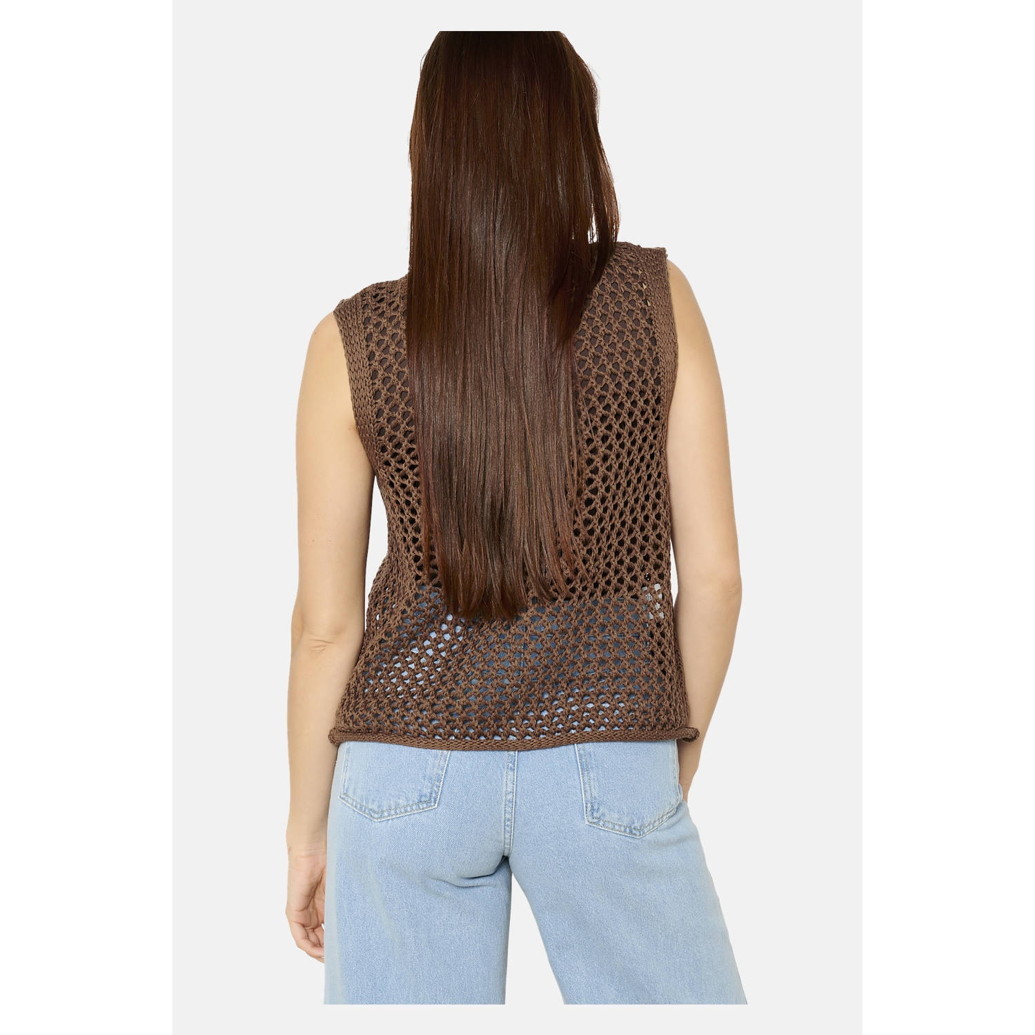 LOLALIZA Romy Monteiro x Wehkamp gilet donkerbruin crochet