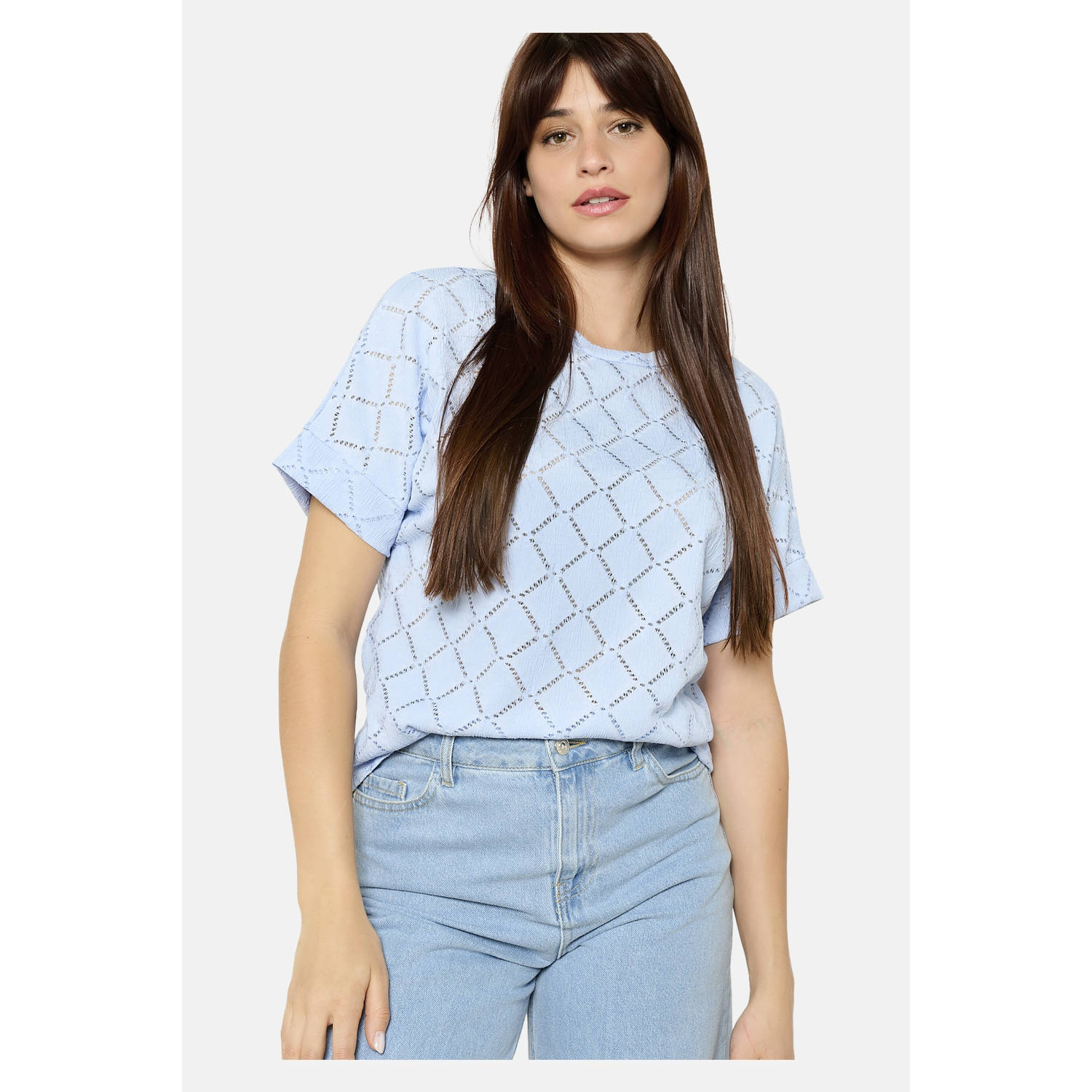 LOLALIZA top lichtblauw broderie